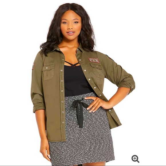torrid Tops - Torrid Plus Size Army Style Patch Camp Shirt